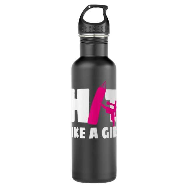Hit Like A Girl Martial Arts Kickboxer Kickboxing  Stainless Steel Water Bottle (Front)