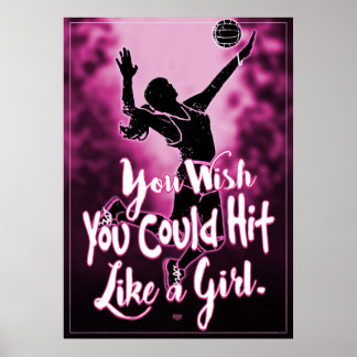 Hit Like a Girl Pink Volleyball Poster