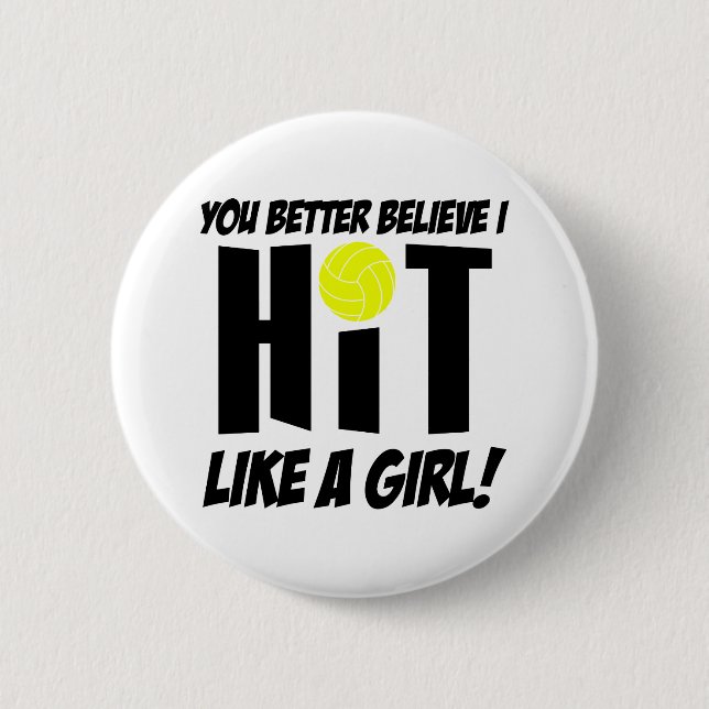 hit like a girl volleyball button (Front)