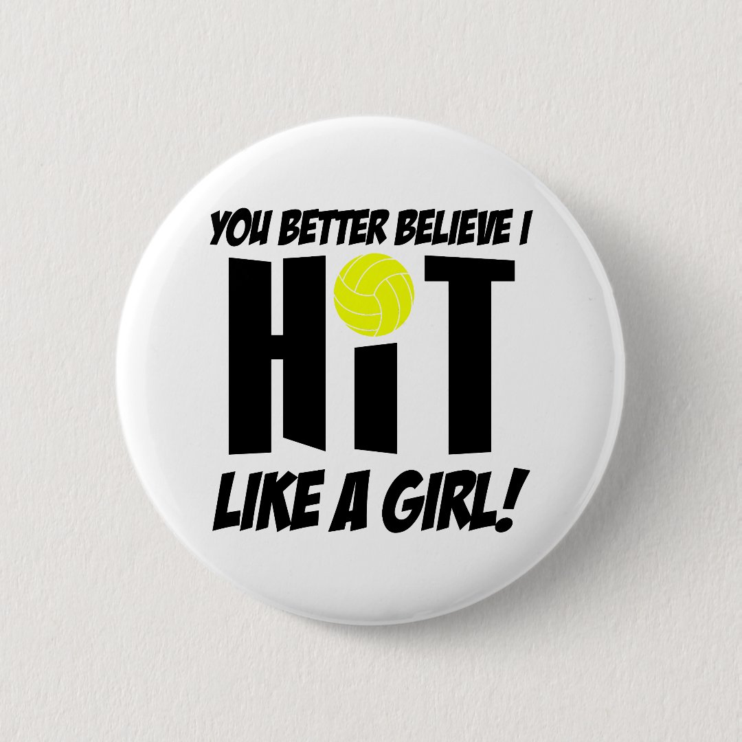hit like a girl volleyball button Zazzle