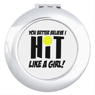 hit like a girl volleyball compact mirror