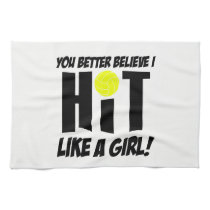 hit like a girl volleyball kitchen towel