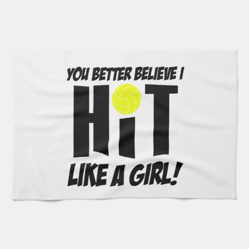 hit like a girl volleyball kitchen towel