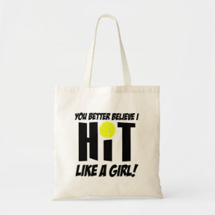 hit like a girl volleyball tote bag