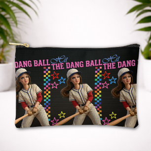 Hit The Dang Ball Funny Baseball Mom Doll Face Accessory Pouch