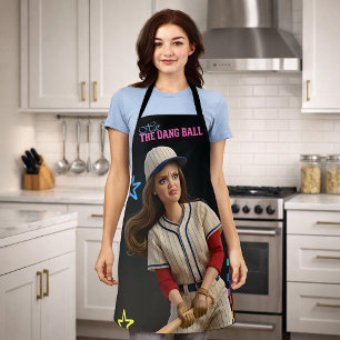 Hit The Dang Ball Funny Baseball Mom Doll Face Apron