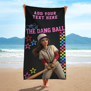 Hit The Dang Ball Funny Baseball Mom Doll Face Beach Towel