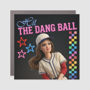 Hit The Dang Ball Funny Baseball Mom Doll Face Car Magnet