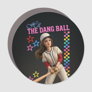 Hit The Dang Ball Funny Baseball Mom Doll Face Car Magnet