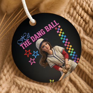 Hit The Dang Ball Funny Baseball Mom Doll Face Favor Tags