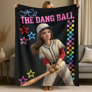 Hit The Dang Ball Funny Baseball Mom Doll Face Fleece Blanket
