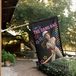 Hit The Dang Ball Funny Baseball Mom Doll Face House Flag