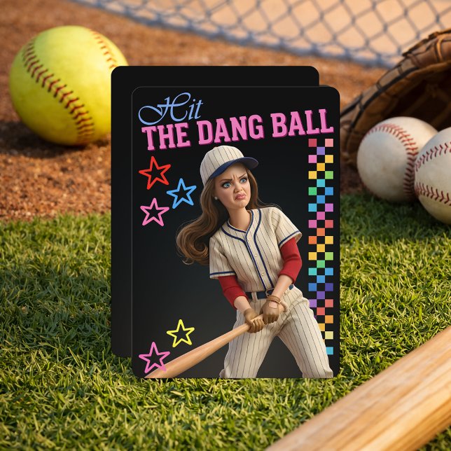 Hit The Dang Ball Funny Baseball Mom Doll Face Invitation (Creator Uploaded)