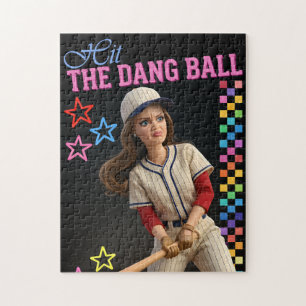 Hit The Dang Ball Funny Baseball Mom Doll Face Jigsaw Puzzle