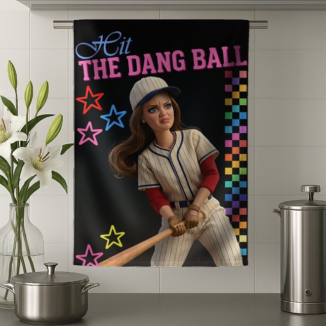 Hit The Dang Ball Funny Baseball Mom Doll Face Kitchen Towel (Creator Uploaded)