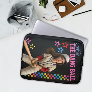 Hit The Dang Ball Funny Baseball Mom Doll Face Laptop Sleeve