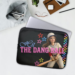 Hit The Dang Ball Funny Baseball Mom Doll Face Laptop Sleeve