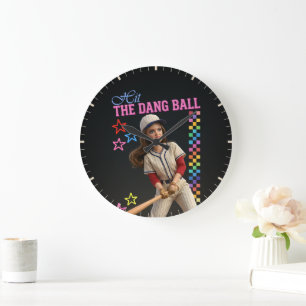 Hit The Dang Ball Funny Baseball Mom Doll Face Large Clock