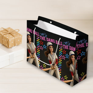 Hit The Dang Ball Funny Baseball Mom Doll Face Large Gift Bag
