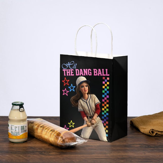 Hit The Dang Ball Funny Baseball Mom Doll Face Medium Gift Bag (Creator Uploaded)