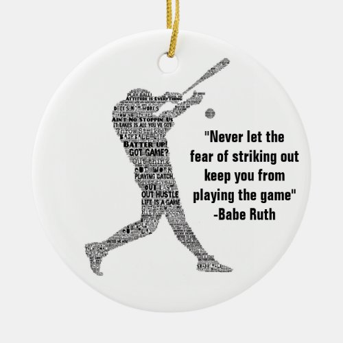 Hit the Home Run Baseball Motivational Word Art Ceramic Ornament