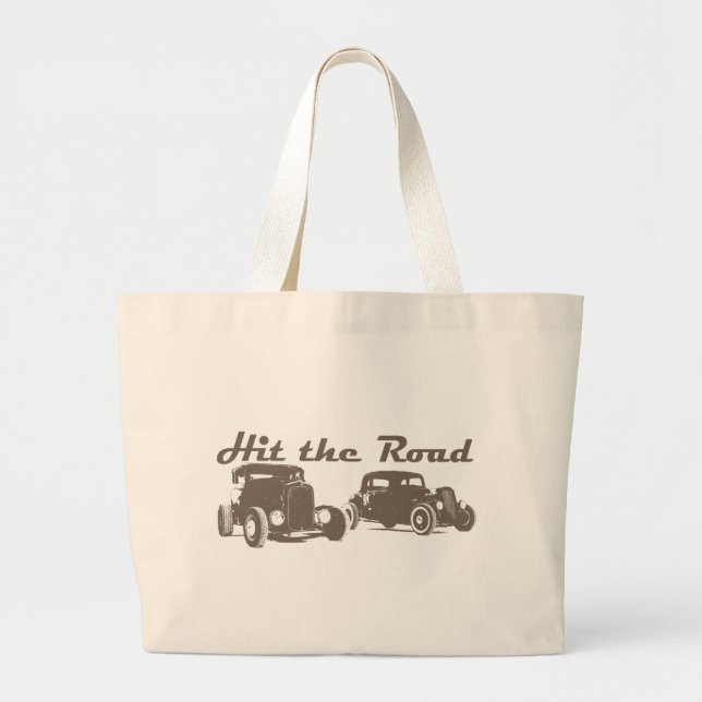 Hit the Road - Hot Rods flat brown Large Tote Bag (Front)