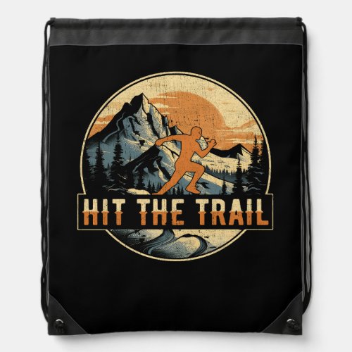 Hit The Trail Runner Retro Vintage Running Sunset  Drawstring Bag