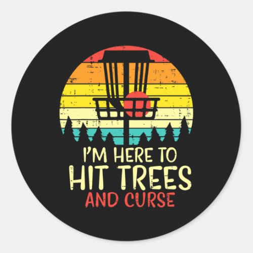 Hit Trees And Curse Sunset Retro Disc Golf Classic Round Sticker
