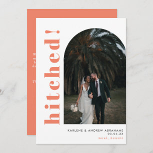Hitched Arch Photo Coral Wedding Elopement Announcement