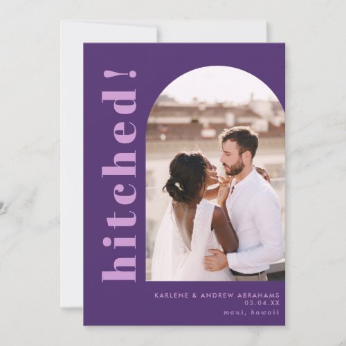Hitched Arch Photo Purple Wedding Elopement Announcement