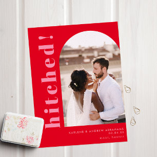 Hitched Arch Photo Red & Pink Wedding Elopement Announcement