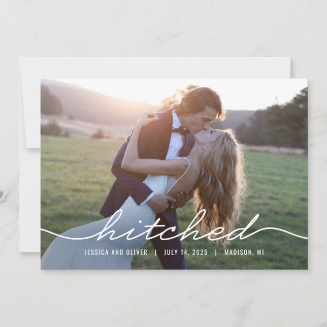 Hitched Editable Color Wedding Announcement Card (Front)