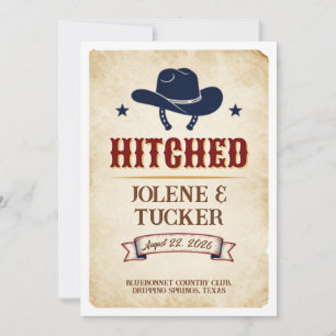 Hitched   Rustic Western Wedding Invitation   Cowb