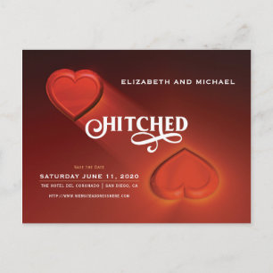 Hitched, Two Hearts Save The Date Postcard