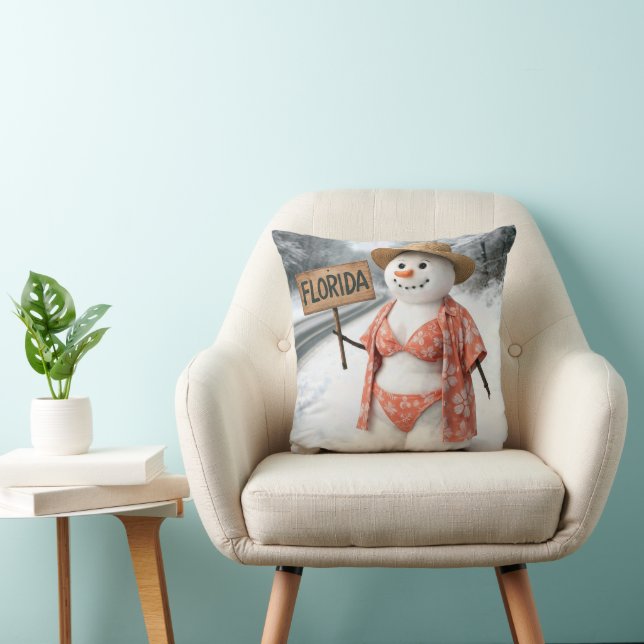 Hitchhiking Snow Lady With Florida Sign Throw Pillow (Chair)