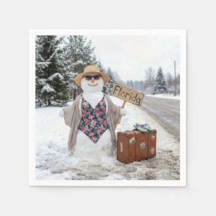 Hitchhiking Snow Woman with Florida Sign Napkins