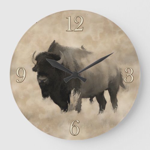Hitching a Ride  _  Bison_lovers Design Large Clock