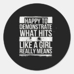 Hits Like A Girl Karate Power Message  Classic Round Sticker