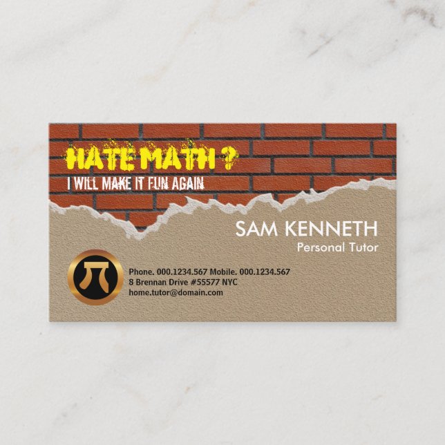 Hitting A Brick Wall Math Tutor Teacher Business Card (Front)