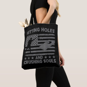 Hitting Cornholes And Crushing Souls Funny Team Tote Bag