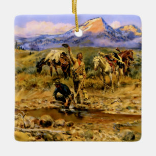 “Hitting Pay Dirt” by Charles M Russell Ceramic Ornament