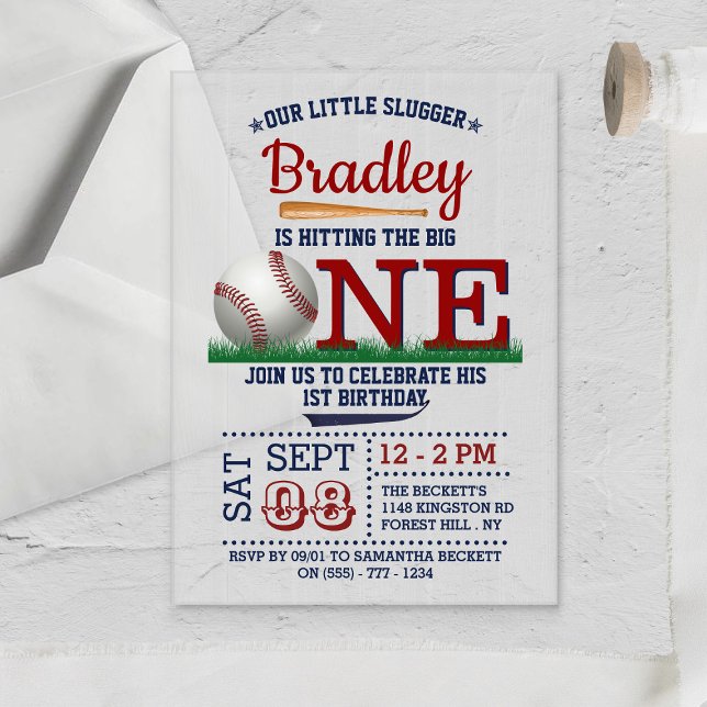 Hitting The Big One Baseball 1st Birthday Acrylic Invitations (Creator Uploaded)