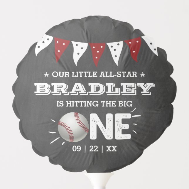 Hitting The Big One | Baseball 1st Birthday Balloon (Front)