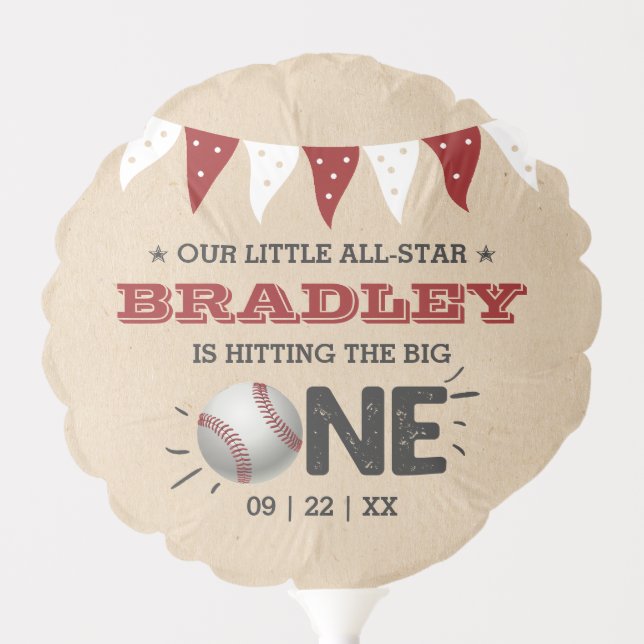 Hitting The Big One | Baseball 1st Birthday Balloon (Front)