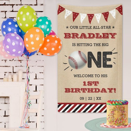 Hitting The Big One  Baseball 1st Birthday Banner