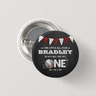 Hitting The Big One Baseball 1st Birthday Button