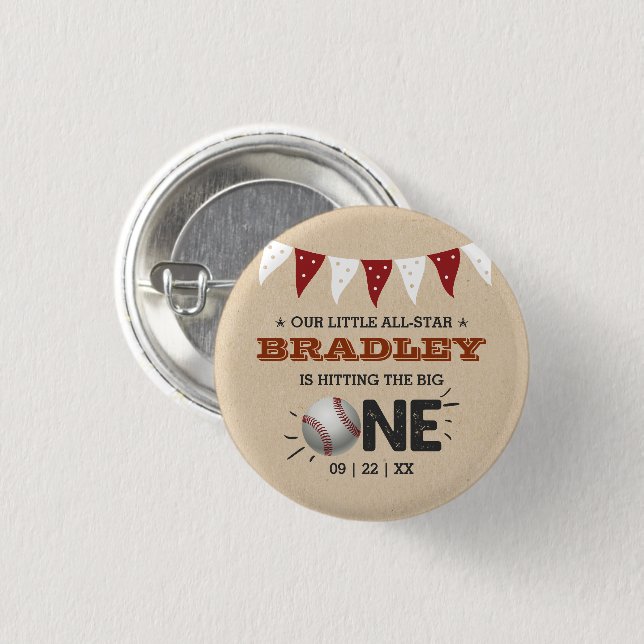 Hitting The Big One | Baseball 1st Birthday Button (Front & Back)