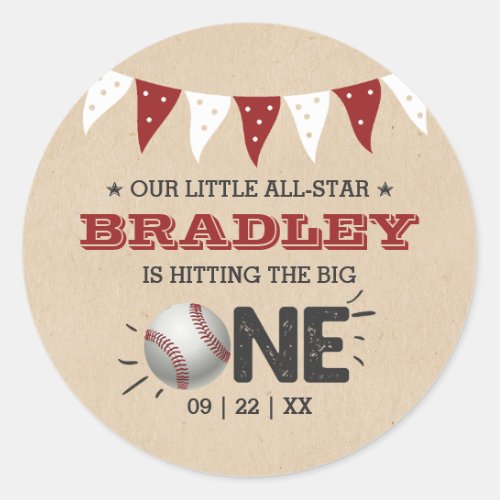 Hitting The Big One  Baseball 1st Birthday Classic Round Sticker