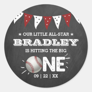 Hitting The Big One Baseball 1st Birthday Classic Round Sticker