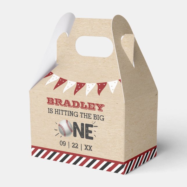 Hitting The Big One | Baseball 1st Birthday Favor Boxes (Front Side)